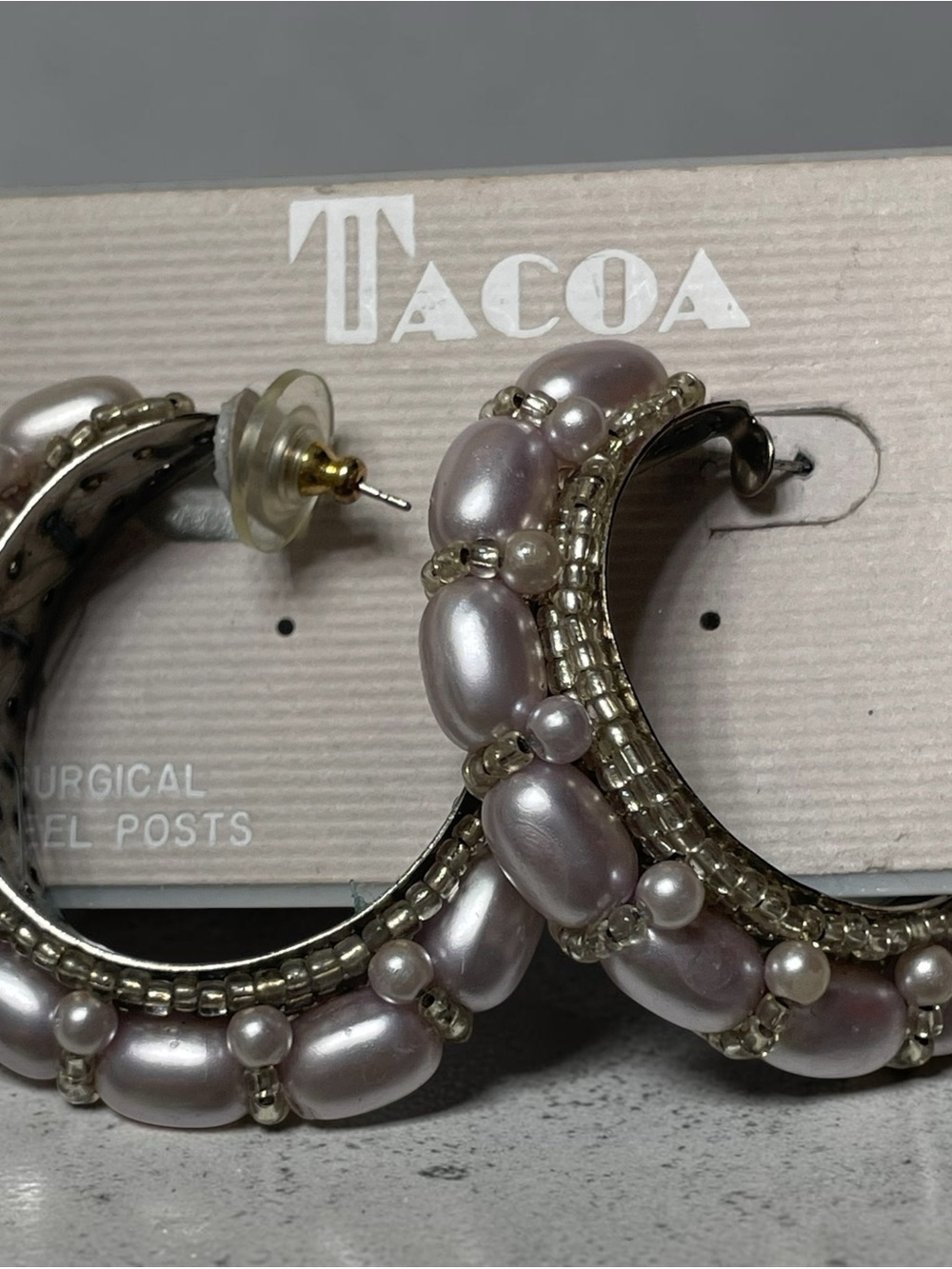 1980’s Tacoa Pink Pearl Beaded Hoop Earrings